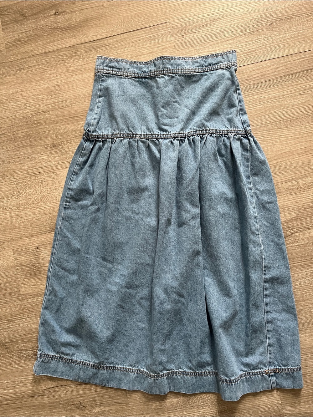 Time and Tru Light Blue Denim A-Line Midi Skirt